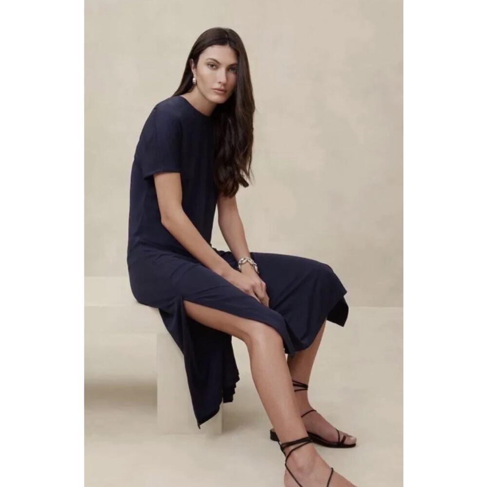 Banana Republic Midi T-Shirt Dress Black Size Small Scoop Neck Stretch - Picture 3 of 12